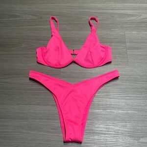 Hollister 2 Piece Hot Pink Ribbed Bikini